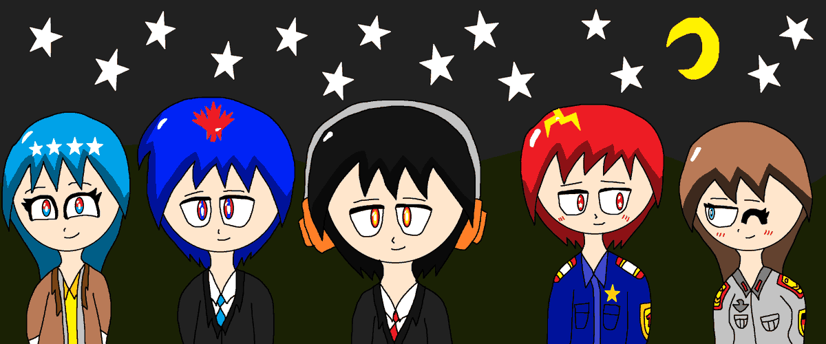 JunLee13507's tweet photo. This time, I drew a group photo of the JJMSP members at night together! (Myomi is getting along well with Juno.) #CountryhumansOC #CountryballsOC #OC #OCart #JJMSP #Jun https://t.co/AskE1yM9b8