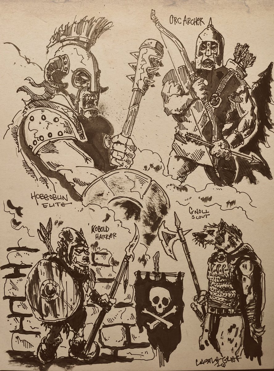 CastleGrief's tweet photo. Finished up this page with a kobold and an homage sketch to @TonyDiTerlizzi 2e Monster Manual Gnoll, one of my favorite pieces from my childhood. 

Those watercolors of his set my brain on fire back then. https://t.co/r7ordxhyk2