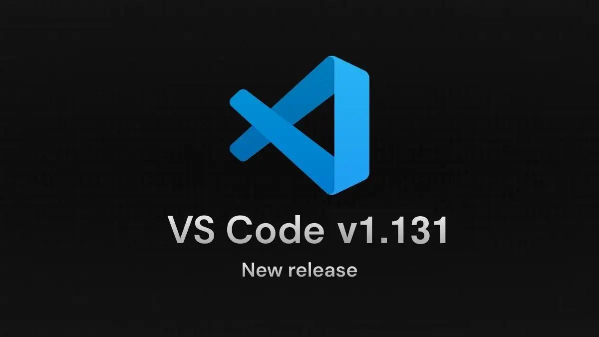 Visual Studio Code release announcement graphic featuring the blue VS Code logo centered on a dark, textured background. Below the logo, large white text reads “VS Code v1.131,” with smaller text underneath that says “New release.” The design uses a minimalist, high-contrast layout with Microsoft branding colors.
