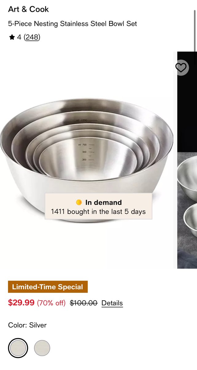 glitchtoriches's tweet photo. Art &amp; Cook 5-Piece Nesting Stainless Steel Bowl Set for Just $29.99! 🚨

Regularly $100.00 at Art &amp; Cook.

Save 70% on this 5-piece stainless steel mixing bowl set! STAINLESS STEAL!

Limited-time special before it’s gone!

https://t.co/GOCCe1sc05 #ad https://t.co/YNtSyCO6Ot