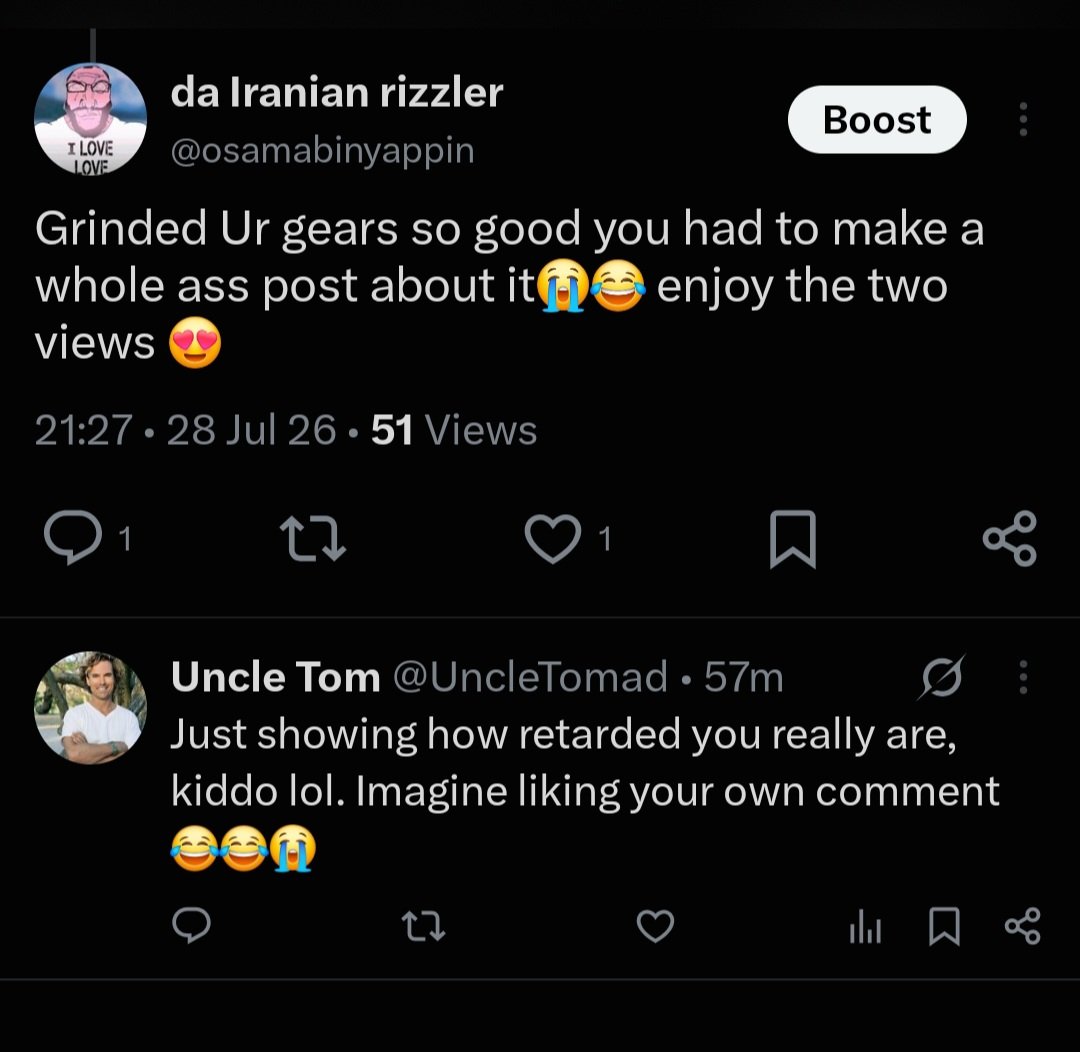 osamabinyappin's tweet photo. @UncleTomad Doesn't change the fact that you had to cry to your nonexistent audience abt me💖🥹 https://t.co/8L25FmMsIB