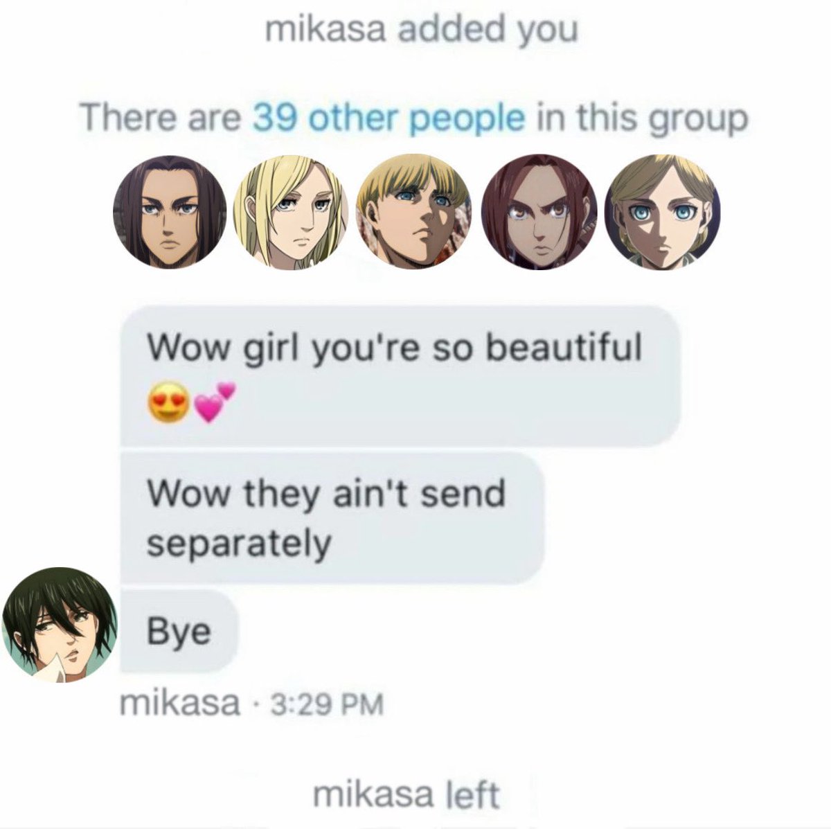 mdemoroha's tweet photo. spreading the mikasa harem agenda https://t.co/E8VgsuNJC4