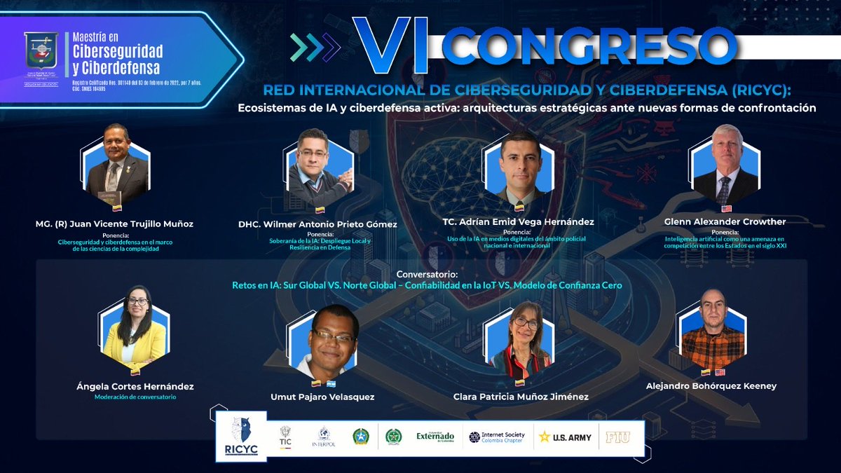 colCERT's tweet photo. El #ColCERT y el @Ministerio_TIC participan en el VI Congreso de la Red Internacional de Ciberseguridad y Ciberdefensa de @Esdegcol.🛡️Durante la jornada se abordan temas estratégicos sobre ecosistemas de IA y ciberdefensa activa. 
#MásPreparados #MinTIC https://t.co/3trET7DLuM