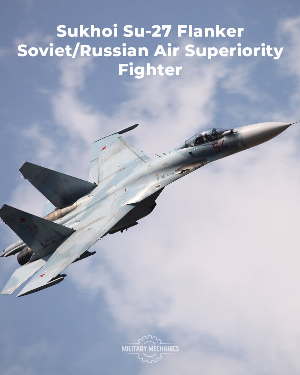 MilitaryMechs's tweet photo. The Su-27 introduced Pugachev's Cobra & fly-by-wire agility Western fighters struggled to match, with 3,530km range & BVR missiles. The platform that spawned the Su-30, Su-33, Su-34 & Su-35 — the most influential Russian fighter of the era.
#FighterJet #SovietHardware https://t.co/FDdiIIbbxt