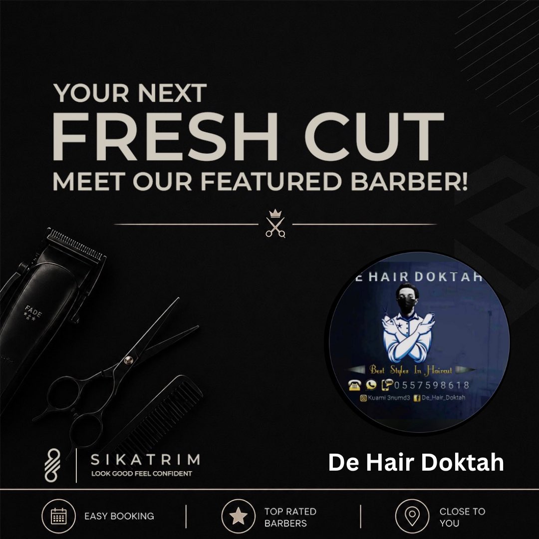 sikatrim's tweet photo. Meet De Hair Doktah!

Sharp cuts. Fresh fades. Premium grooming. 🔥

Every appointment is crafted with precision, style, and attention to detail—so you leave looking and feeling your best.

📲 Book now on Sikatrim and stay sharp.

#Sikatrim #FreshCut #viral #fyp #BookYourBarber https://t.co/l2uL7qOcf7