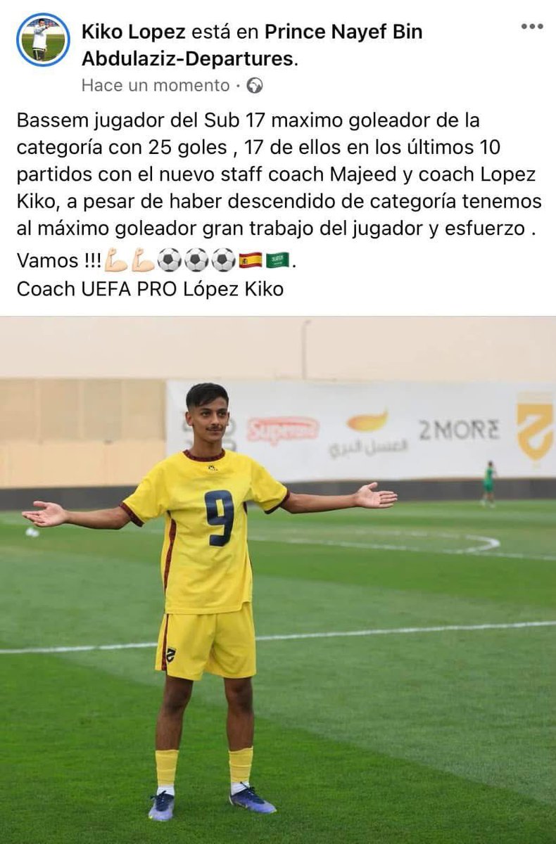 kikodue's tweet photo. @3ooo1221 Basem es un gran jugador técnicamente tácticamente y un gran delantero goleador , tuve el honor de entrenarlo en Al Hazem U17 y fue el máximo goleador de la temporada con 25 goles. Un jugador con mucho talento.
Coach UEFA PRO Kiko López https://t.co/BAEYGEq6eE
