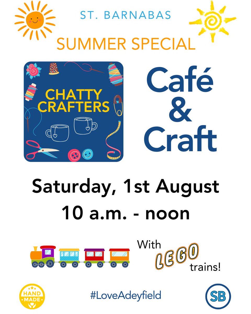stbarnabashemel's tweet photo. Looking for community? Find it at the monthly Café &amp; Craft. This Saturday, 1st Aug, 10 am - noon, at St Barnabas church. With a chance to enjoy crafts, cake, and a fresh cuppa! This month it's the Summer Special. #Community #Adeyfield https://t.co/viizc6jYi2