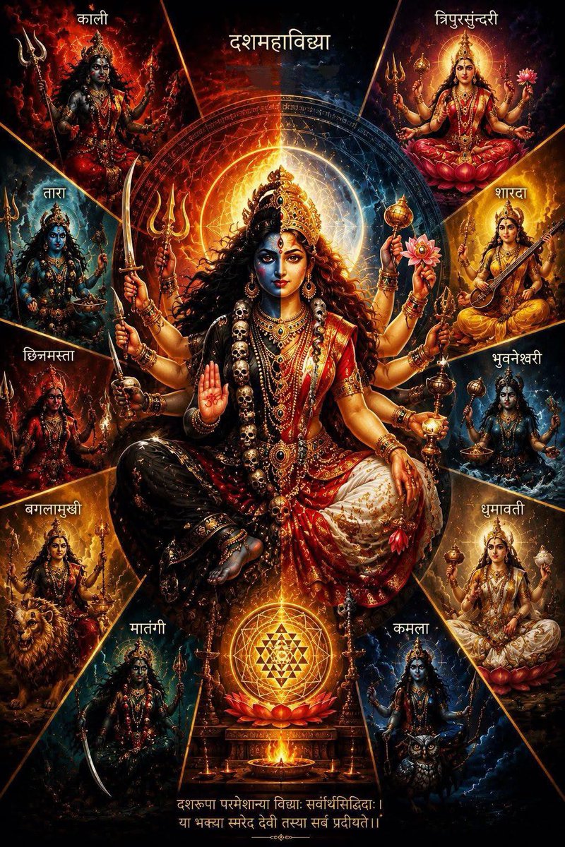 arun1935arun's tweet photo. दस महाविद्याओं का ग्रहों से संबंध 

तांत्रिक परंपराओं में दस महाविद्याओं का ग्रहों से संबंध साधक को ग्रहदोषों की शांति, आध्यात्मिक उन्नति और आंतरिक शक्ति प्रदान करने वाला माना जाता है। अलग-अलग तांत्रिक ग्रंथों और परंपराओं में कुछ मतभेद मिलते हैं, लेकिन सामान्यतः निम्न संबंध व्यापक रूप से स्वीकार किए जाते हैं।🧵