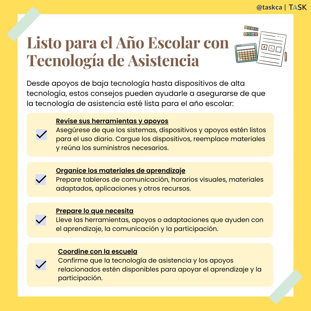 taskca's tweet photo. 📚 A new school year brings new opportunities to learn and grow.

Assistive technology helps support learning, communication, and independence in many ways. Preparing these tools and supports ahead of time can help students feel confident and ready for the classroom. https://t.co/2Aaa1yJ5nS