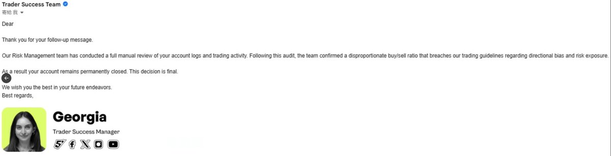 KaneFunded's tweet photo. I have same problem
can somebody help us!?

⚠️ Warning to all traders regarding The5ers (
@the5erstrading
)!  After an initial warning about "one-sided betting," I fully complied and actively forced myself to execute Buy (Long) trades even when my system was heavily bearish (as proven in my trade logs).  Today, their Risk team (Georgia) permanently closed my account anyway, claiming a "disproportionate buy/sell ratio," and simply stated the decision is final.  Are traders supposed to ignore their trading systems and blindly take long trades just to satisfy a hidden ratio? This is an arbitrary rule used to shut down compliant traders.  There are so many prop firms out there—never risk your time and money on problematic ones like The5ers! Account permanently locked without justification. I am now initiating a formal chargeback through my bank. Traders, beware!