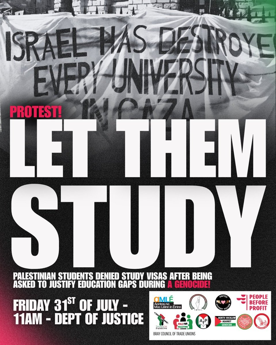ipsc48's tweet photo. Shamefully the Dept of Justice has refused the visas for these Palestinian students in Gaza. The outrageous reasons given defy belief, they include 'gaps in education'. And worse, the conditions for appeal are impossible. 
 Protest, Dept of Justice Friday 31st 11am. #GazaGenocide https://t.co/GSIPRxu6C1