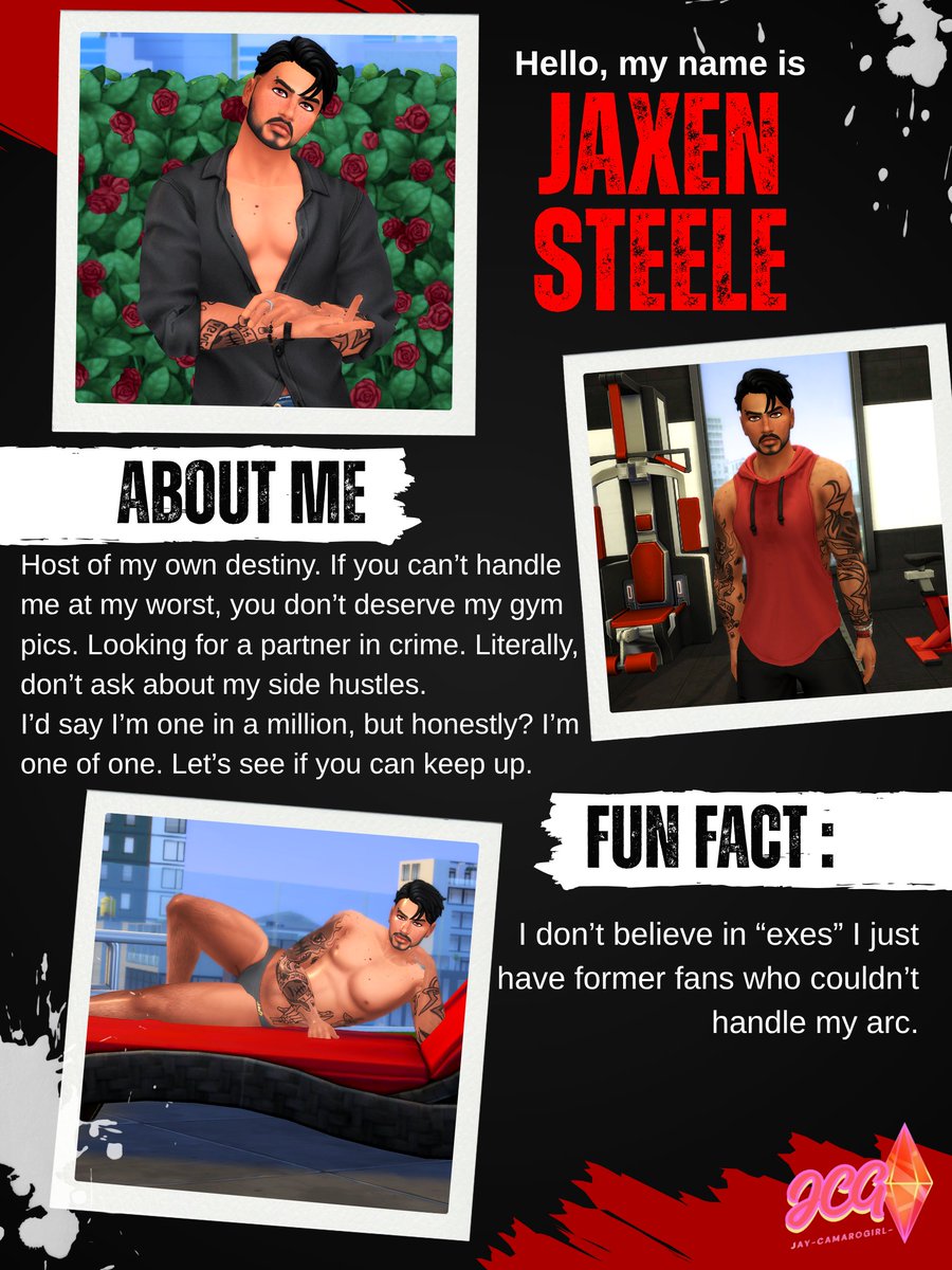 JayCamaroGirl's tweet photo. Red Flag ❤️‍🔥 Hot Guy Jaxen
Jaxen Steele is officially on Cupid's Corner. Red Flag: Will start a crazy loud, rude argument with the coffee shop barista on date 1 just to "see how you handle high stress situations."
 https://t.co/OaG5fuZrZm
#thesims4 #jcg #simsbyjcg #ShowUsYourSims https://t.co/M7KCniYldI