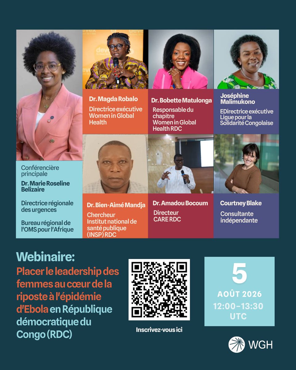 womeninGH's tweet photo. We're excited to announce the speakers for our upcoming webinar on Centering Women's Leadership in the Response to the Ebola Outbreak in the DRC. Check the flyer for details. 

📅 5 Aug | 🕛 12:00 UTC

Register: https://t.co/vRKRHZw3du

#WomenInGlobalHealth #GlobalHealth #Ebola https://t.co/du7kgAWOPa