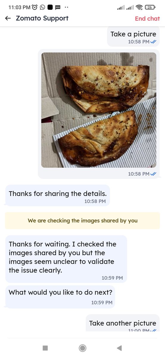 vikrant_vkm's tweet photo. #zomato how on earth is this not a clear photo. You send burnt tacos and the. Try to pretend as if you are innocent since my screwed up AI is not able to recognise the burnt tacos. @dominos_india @zomatocare

#zomato #food #thugs #dominos https://t.co/HZzXQAmRSJ