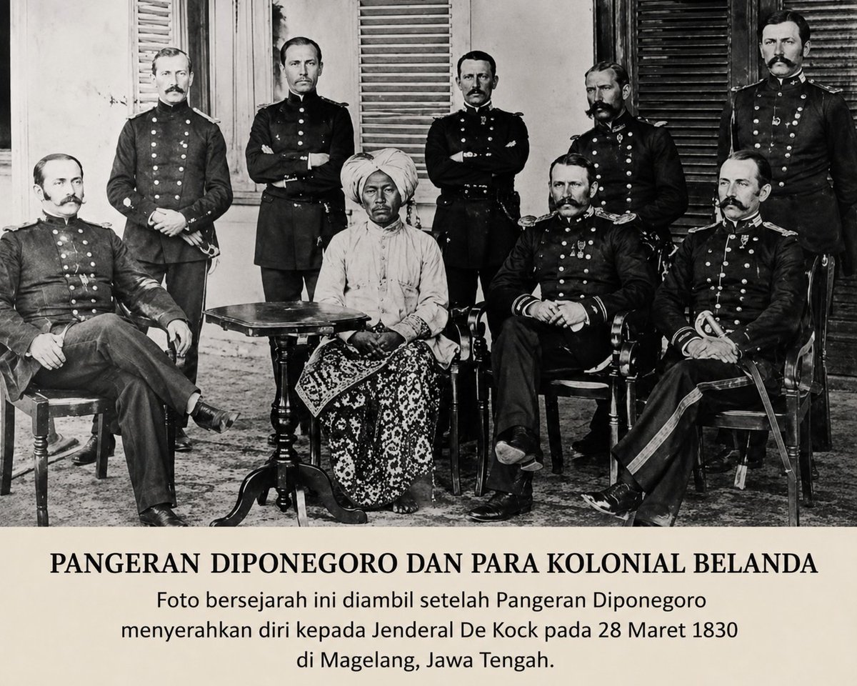 ShenoWirang's tweet photo. Historis Londo Ireng!

Baron de Kock memanfaatkan
niat baik Pangeran Diponegoro
yang bersedia hadir di wisma
Residen Magelang untuk
melakukan negosiasi gencatan
senjata dan perdamaian.

Tetapi, alih-alih merundingkan
kesepakatan, Belanda justru
menjebak dan menangkap
Pangeran Diponegoro pada 28
Maret 1930 karena menolak
untuk tunduk pada tuntutan
kolonial.

Saat Perang Jawa berkecamuk
Belanda meminta sejumlah
tentara dari Minahasa untuk
membentuk pasukan tempur
berjumlah 1.421 orang yang
disebut Serdadu Manado.

Tololiu Willem Dotulong diberi
pangkat mayor dengan dibantu
tiga kapten (hulptroepen):
1. Benjamin Thomas Sigar
2. D. Rotinsulu
3. Polingkalim
Ketiga tokoh penting inilah yg
dikirim ke Magelang.

Alhasil, Pangeran Diponegoro
diasingkan ke Manado, dan
selanjutnya dipindahkan ke
Benteng Fort Rotterdam, dan
tinggal di sana hingga wafat
pada 8 Januari 1855.

'Londo ireng' Benjamin Thomas Sigar adalah "nenek moyang"
Prabowo.

Jadi siapa yg londo ireng?

𝗣𝗨𝗕𝗟𝗜𝗞 𝗕𝗜𝗦𝗔 𝗠𝗘𝗡𝗜𝗟𝗔𝗜