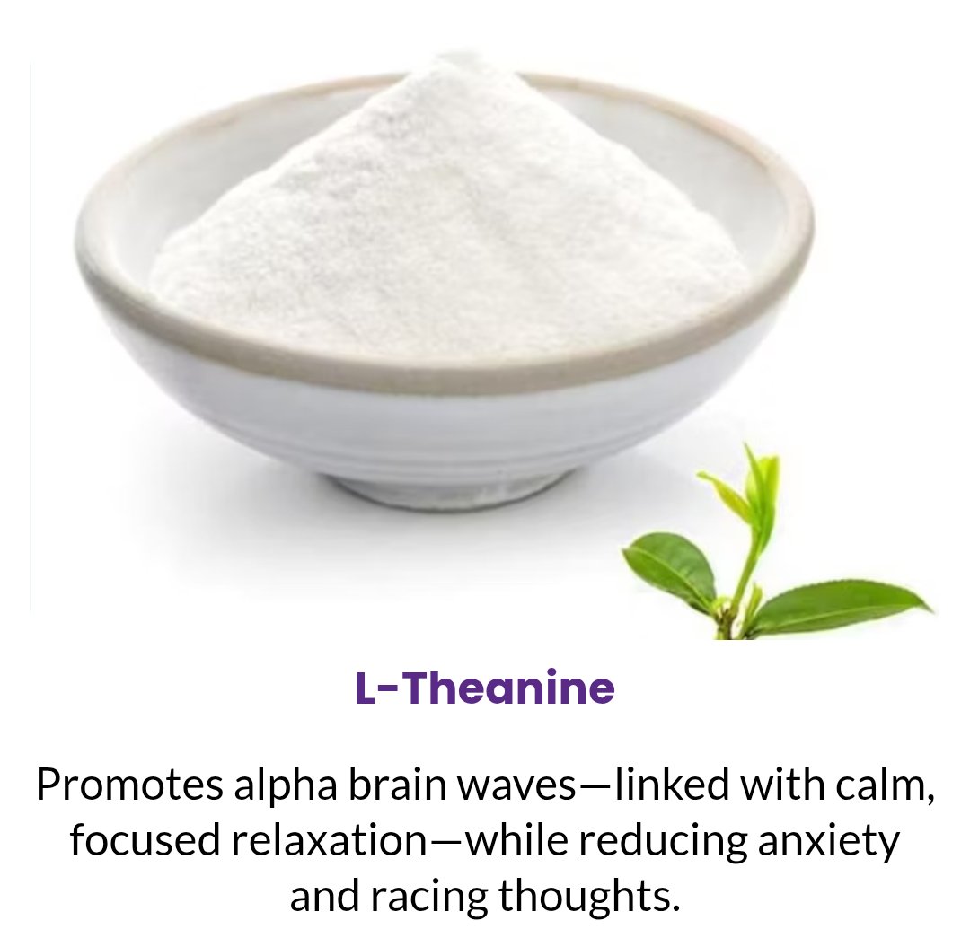 ProReview07's tweet photo. One more ingredient
L-Theanine
L-Theanine (200 mg) L-Theanine activates alpha brain waves, the same relaxed-but-focused state used in meditation. The result is a calming of anxious thoughts and overstimulation without sedation, helping you slide into sleep instead of forcing it. https://t.co/a2Z28qXJTi