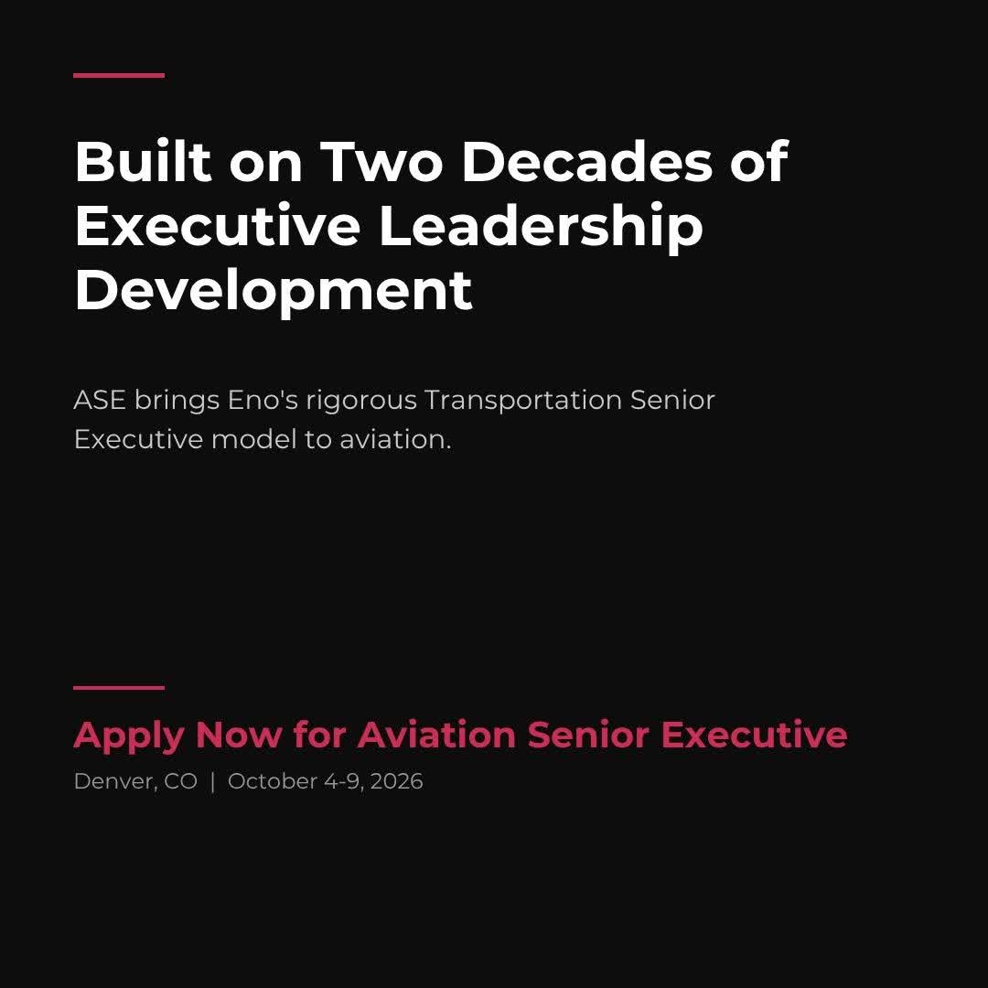 EnoTrans's tweet photo. New program, established foundation.

ASE brings Eno’s Transportation Senior Executive framework to aviation for senior airport leaders.

Oct. 4-9, 2026 | Denver, CO ✈️

#AviationLeadership https://t.co/11fxT3ENcd
