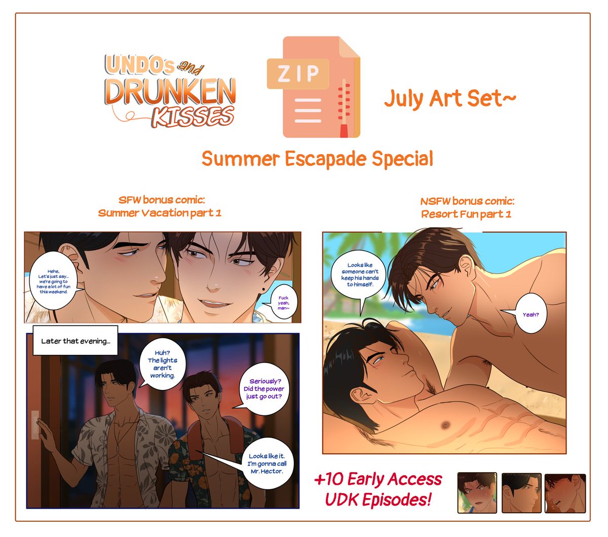 zuocchini's tweet photo. Summer Escapade Special comics (SFW and NSFW) on the P site~ #bl #weboon #tapas https://t.co/ZQPQQ0mUyz