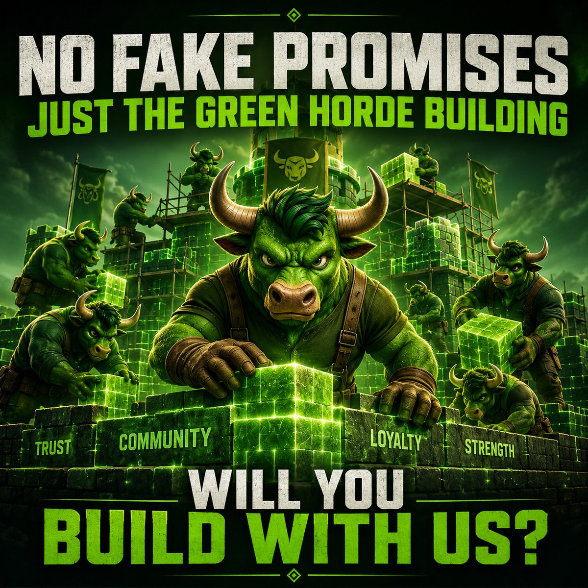 robyktoken's tweet photo. 🟢No crystal ball. 
🟢No guaranteed returns. 
🟢No fake promises. 
 
Just a stubborn green bull building with his herd.  

Will you build with us? https://t.co/vQO1E09EH0