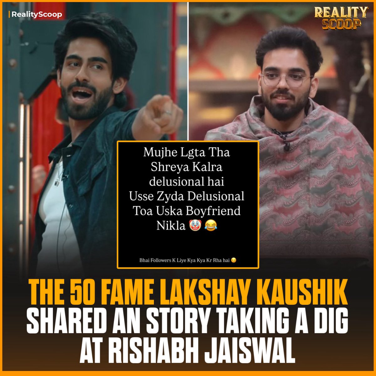 reality_scoop_'s tweet photo. He wrote:

“Mujhe lagta tha Shreya Kalra delusional hai. Usse zyada delusional toh uska boyfriend nikla. Bhai followers ke liye kya kya kar raha hai.”

What are your thoughts on Lakshay’s statement? 👇

#LockUpp2 #LakshayKaushik #RishabhJaiswal #Netflix #RealityScoop https://t.co/8SVDeW5X1e