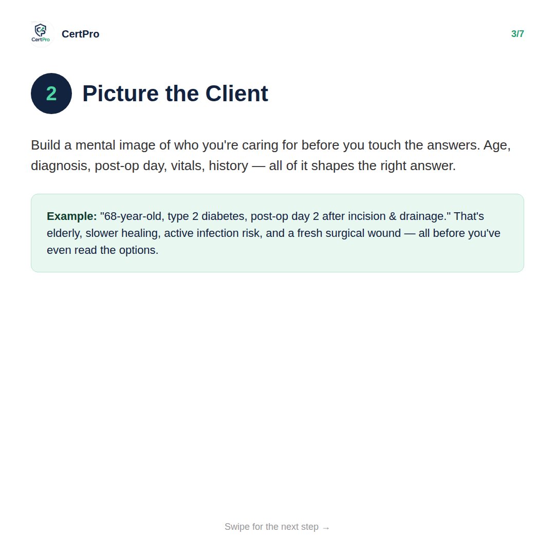certpro_exampr's tweet photo. This framework will save your exam. 🙏

Run it on EVERY question, even the ones that feel obvious. It's the difference between a careless mistake and a confident pass. ✅

#NCLEX #NCLEXTips #NCLEXStrategy #NursingStudent #ClinicalJudgment https://t.co/5qjetcieEd