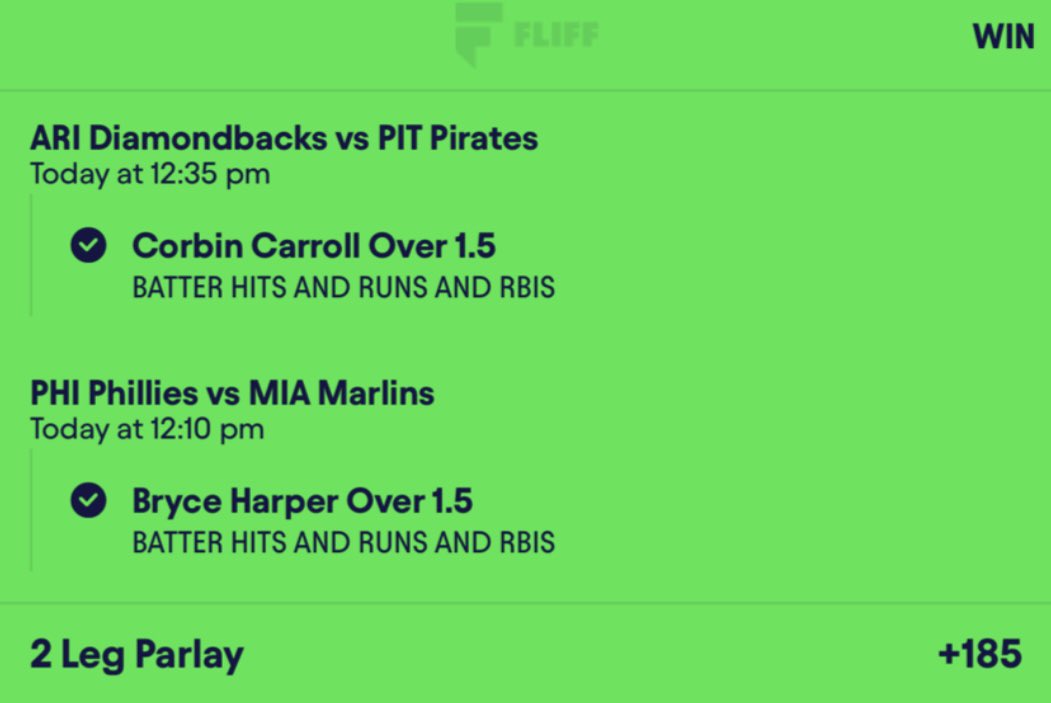 CristinaBets's tweet photo. Cash 💰 💰 the 2 bet HRR lay✅✅

Corbin Carroll 1.5 HRR⚾️
Bryce Harper 1.5 HRR⚾️ https://t.co/VRtXUw1qyo