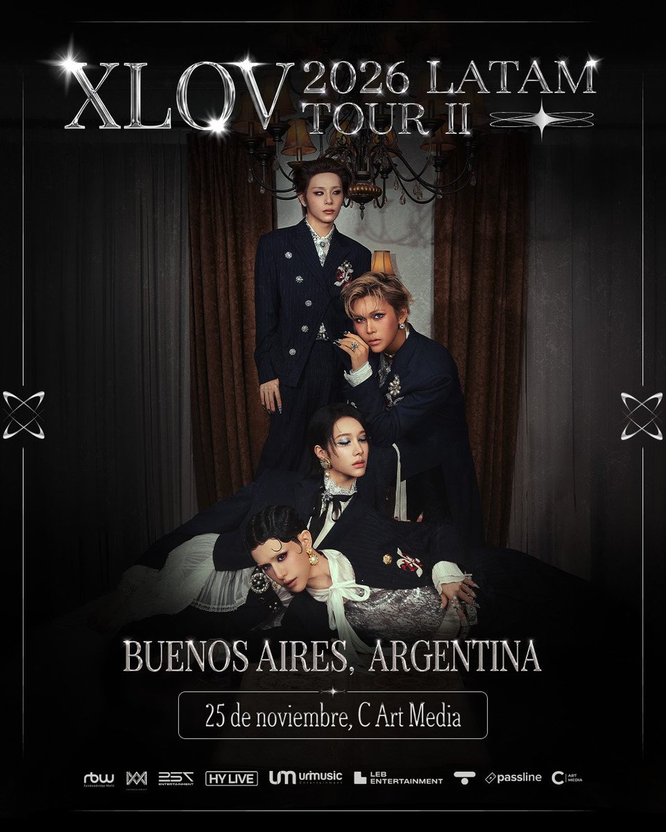 RecitArg's tweet photo. Fans del K-Pop atención! XLOV llega por primera vez a Argentina

🇰🇷 El cuarteto surcoreano acaba de confirmar su primer show en Buenos Aires como parte de su XLOV 2026 Latam Tour II

📆 25 de Noviembre
📍 C Art Media
🎟️ Entradas a la venta en https://t.co/fmeOkgnggA

💳 Preventa Galicia a partir del lunes 3 de agosto a las 13:00
👉🏻 Venta general a partir del martes 4 de agosto a las 13:00