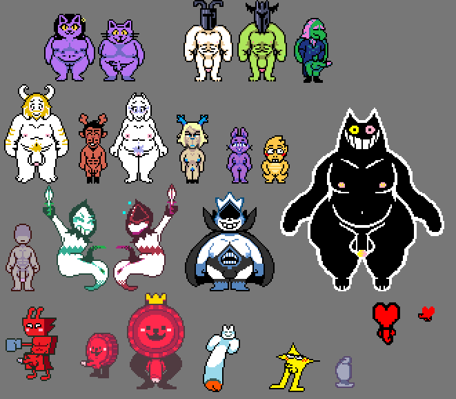 Gabriel_D_lover's tweet photo. new nude characters sprite made, will first try to program the charm mechanic, then I will design the "hometown" of this fangame, oh and alphys does not boobs, she is reptile, also some sprites were updated. #deltaruined #nsfw https://t.co/tCXQ1IkSsP