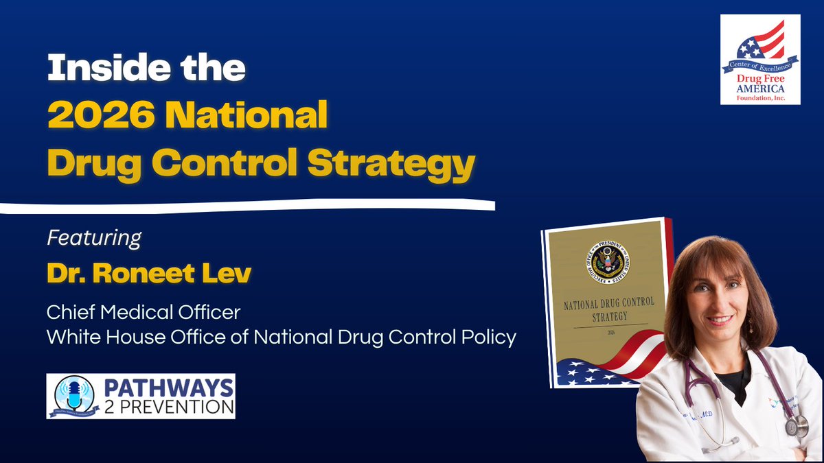 DrugFreeAmerica's tweet photo. What does the 2026 National Drug Control Strategy mean for #prevention?

Dr. Roneet Lev of @ONDCP discusses primary prevention, coalition building, faith, recovery, and creating a drug-free America as the social norm.

Tune in here: https://t.co/Z4ZcUzwtdW

#P2P #ONDCP https://t.co/wn8Tjy6YIa