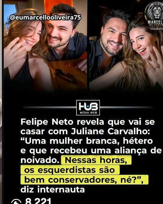 Euhenryvieira's tweet photo. O FELIPE NETO ANUNCIOU QUE VAI CASAR E OLHA A MATÉRIA QUE APARECEU NO MEU INSTAGRAM KKKKKKKKKKK https://t.co/nM06ThBUpD