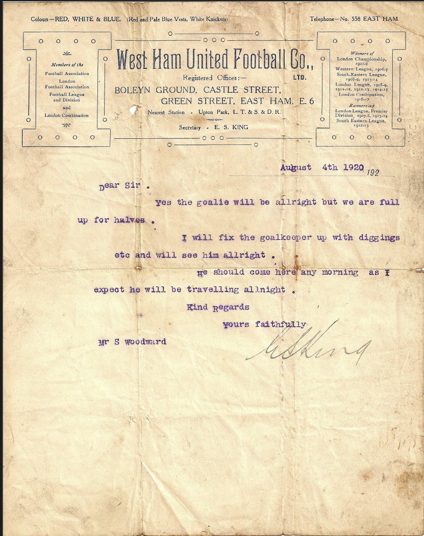 KenS_ie's tweet photo. @dvehendo Very nice letter.  This was one concerning my Grandfather who was a goalkeeper from Inchicore.  The letter was to a local scout who arranged for him to join West Ham.  He opted not to go. https://t.co/VuBecSzlaW