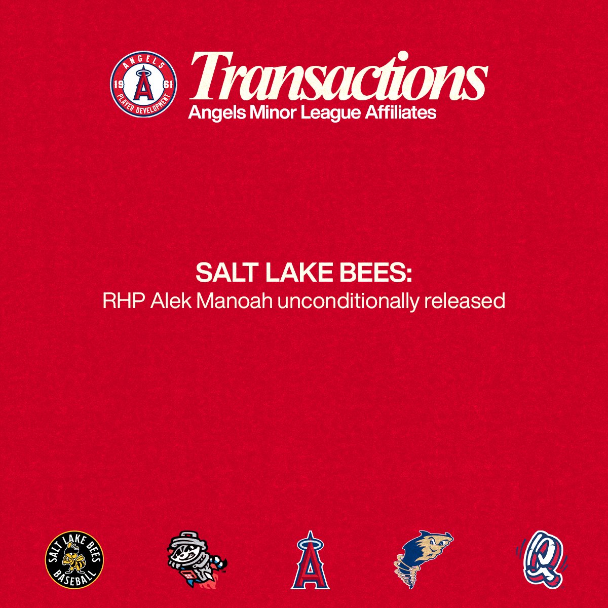 AngelsPlayerDev's tweet photo. The Angels have made the following minor league transaction: https://t.co/OO027MSwP9