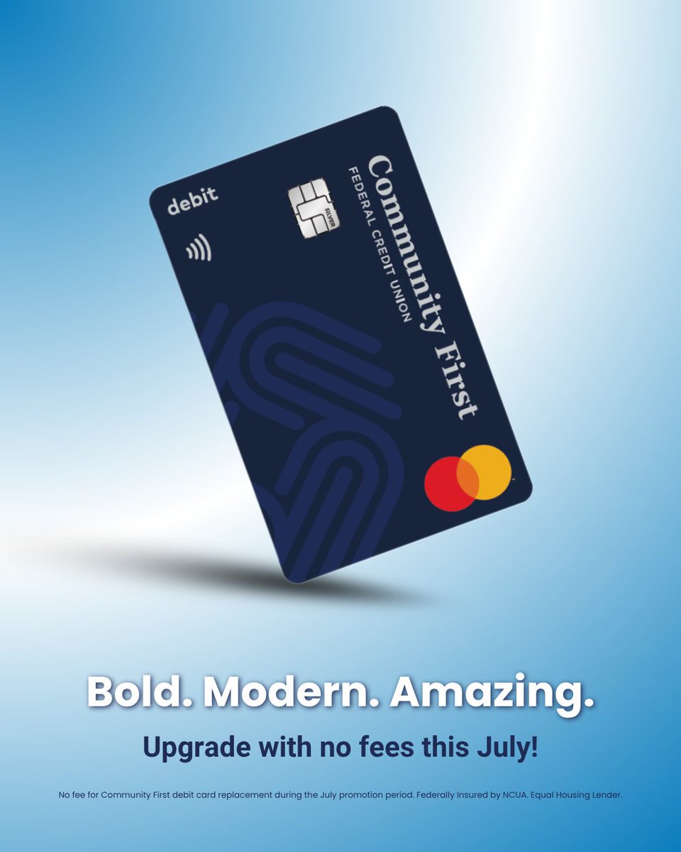 ComFirstFCU's tweet photo. There are only a few days left in July, which means there's only a little time left to upgrade to our new tap-to-pay debit card with no fee!

Stop by a branch or call 989.352.6031 to get started. https://t.co/4UPzMUlyIN