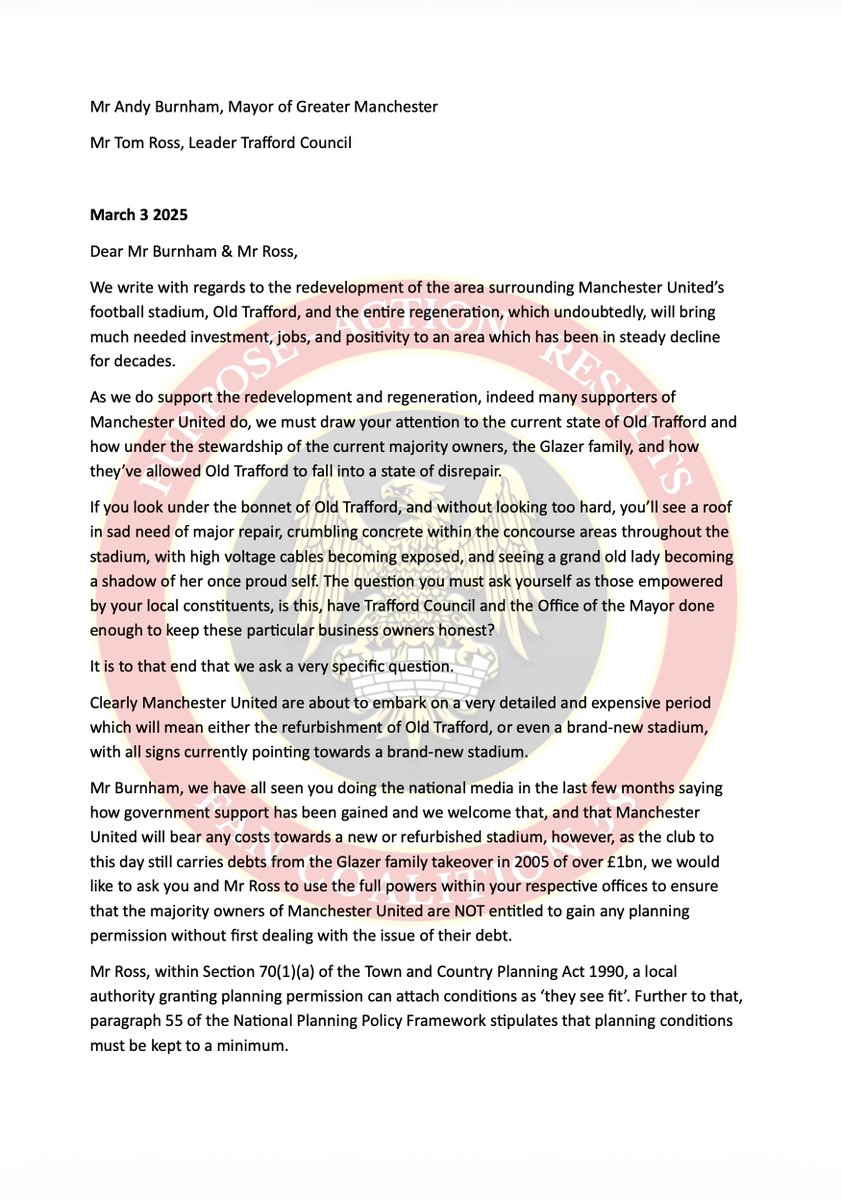 The__1958's tweet photo. We tried contacting you @andyburnham during the Stadium Task Force process, as well as Trafford Council. We never received the courtesy of a reply. We also know people have spoken to you directly about The 1958. This was the letter we published at the time, reflecting the position as the Task Force was formed.

Will you engage with us in your new role, and with other independent fan groups we work alongside across the country, about protecting the future of our game, the loyalty of generational supporters and the communities our clubs represent?

Actions speak louder than words, football fans across the country are tired of platitudes.

Supporters should be rewarded for their loyalty, NOT exploited.

The 1958🇾🇪
