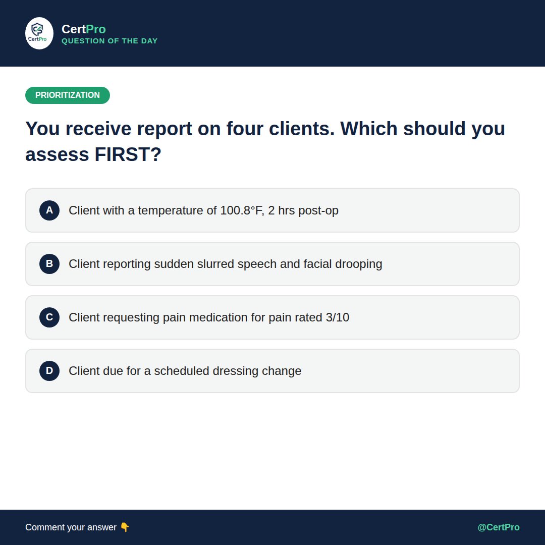 certpro_exampr's tweet photo. Quiz Card Lab Values

Question of the Day 🧠

What's the answer? 👇

#NCLEX #NCLEXQuestion #NursingStudent #LabValues https://t.co/Bjgk9byAbj
