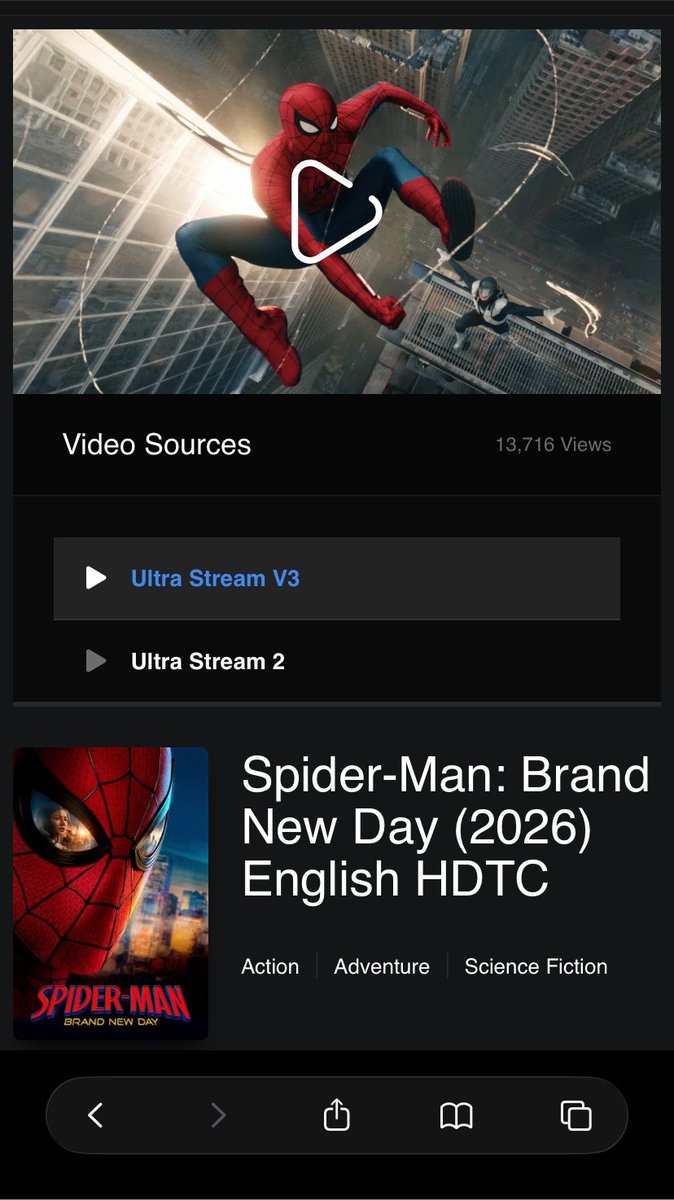 DoomNews0's tweet photo. Spider-Man Brand New Day Full movie Leak online 

I have Link Dm #SpiderManBrandNewDay https://t.co/Z3FDZ85i0l