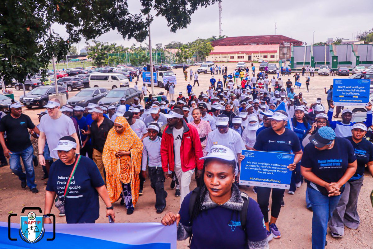 naptipnigeria's tweet photo. It was a powerful demonstration of unity against human traffickers today as Officers of NAPTIP with other Partners and Stakeholders, took over major streets of the FCT, Abuja, in an awareness walk as part of the activities marking the 2026 World Day Against Trafficking in Persons https://t.co/uENG08e9Uo