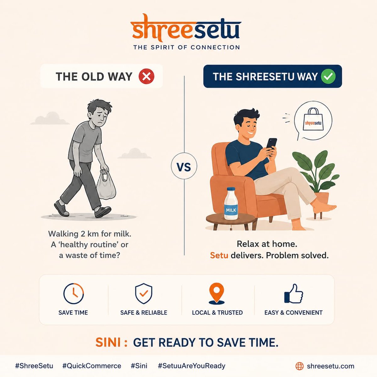 shreesetu_'s tweet photo. Imagine walking 2 km just for milk. 🥛 In small towns & rural communities, buying one essential often means time, travel & effort. Convenience shouldn't be limited to big cities.
📍Sini, a smarter way is coming.
💙 #ShreeSetu
#QuickCommerce
#Sini
#SaveTime
#RuralIndia https://t.co/ohmQG3GTRl