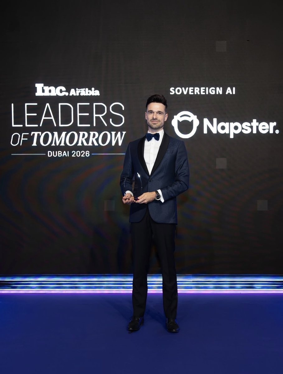 napster_corp's tweet photo. Napster just took home the Sovereign AI Award at the @inc_arabia Leaders of Tomorrow Awards in Dubai! 

This reflects the work our team has been doing to build enterprise AI infrastructure in the region and the bold thinking behind it. 

We are Napster: https://t.co/pY68qMdlMM https://t.co/LZ8uTpmzSQ