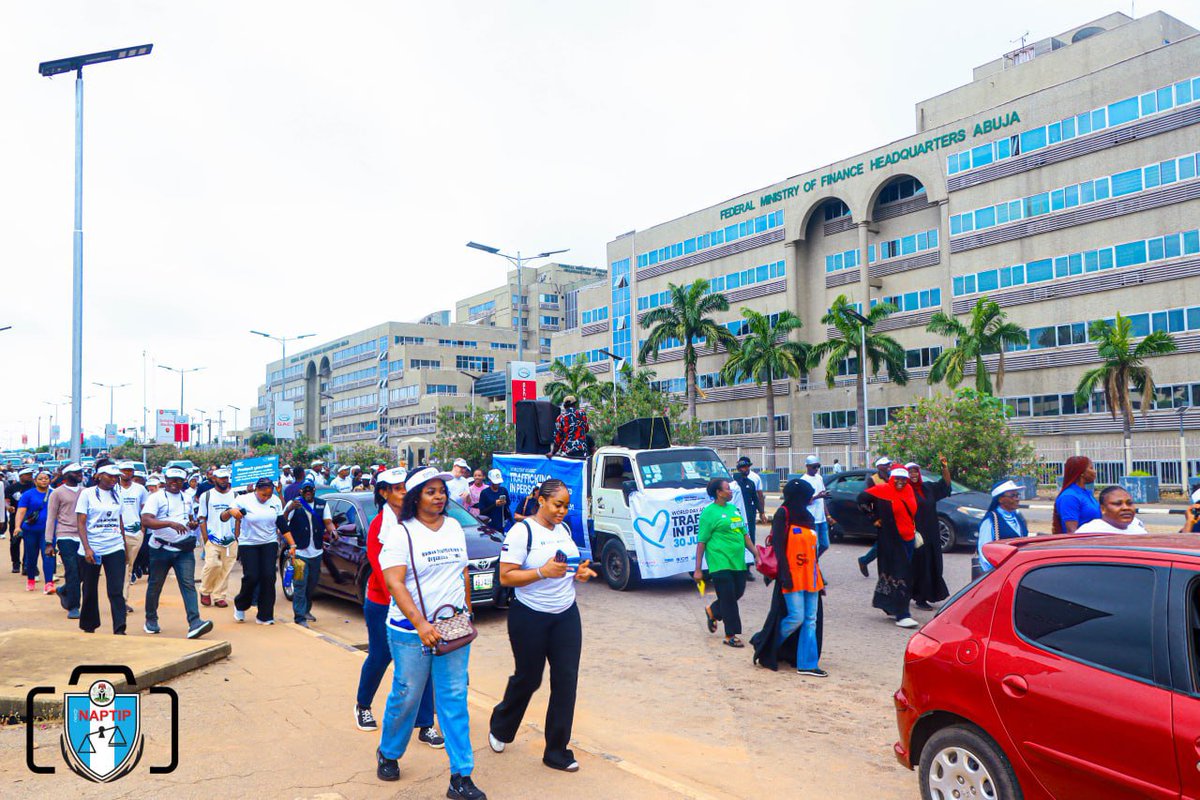 naptipnigeria's tweet photo. It was a powerful demonstration of unity against human traffickers today as Officers of NAPTIP with other Partners and Stakeholders, took over major streets of the FCT, Abuja, in an awareness walk as part of the activities marking the 2026 World Day Against Trafficking in Persons https://t.co/uENG08e9Uo