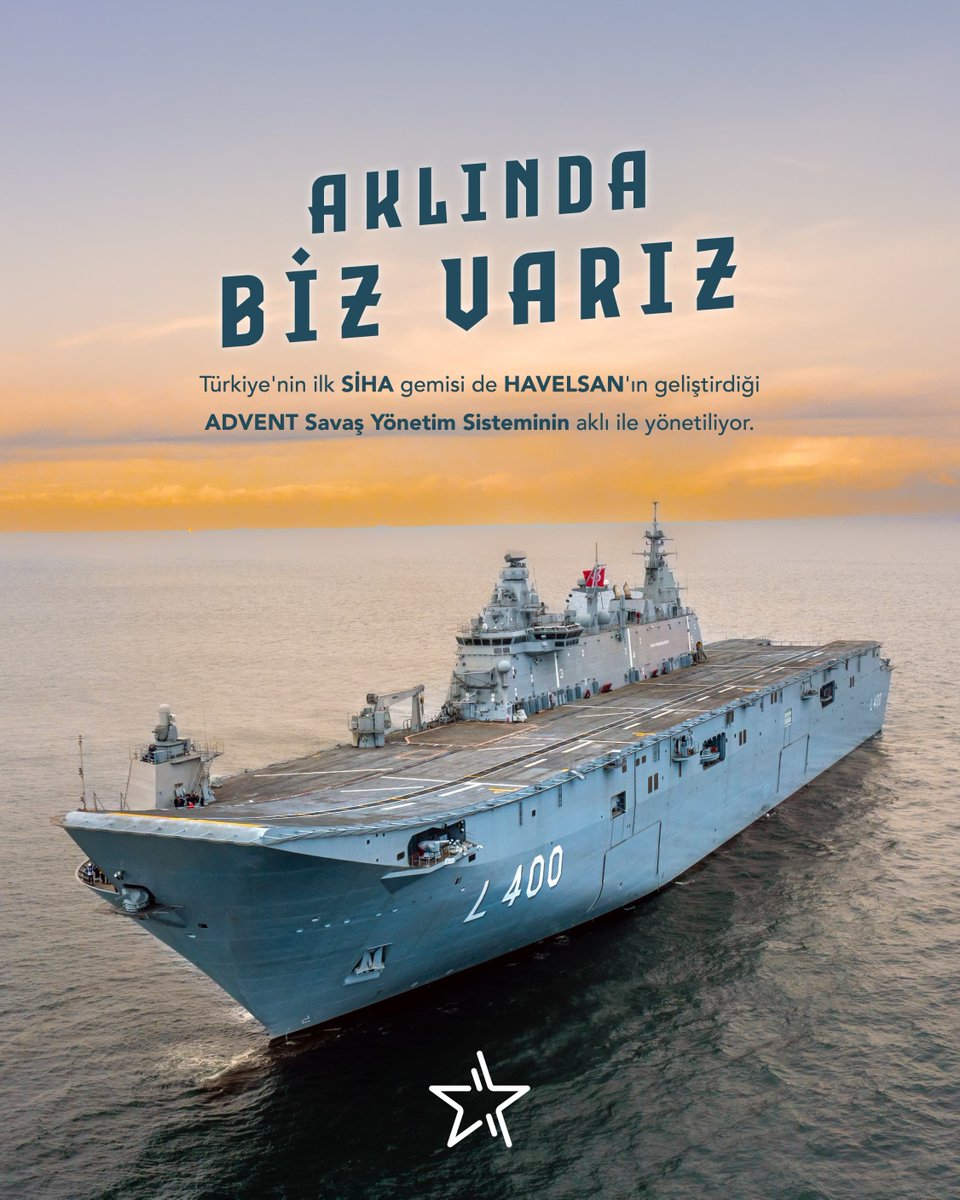 HAVELSAN's tweet photo. Mavi Vatan'ın caydırıcı gücü ADVENT Savaş Yönetim Sistemi, TCG Anadolu dahil Donanmamızdaki birçok geminin aklı olarak görev yapıyor. ⚓️

ADVENT, millî savaş gemilerimizi akıllandırıyor. 🇹🇷

EN ⤵️

The deterrent force of the Blue Homeland, the ADVENT Combat Management System, serves as the brain of many vessels in the Turkish Navy, including TCG Anadolu. ⚓️

ADVENT makes our indigenous warships smarter. 🇹🇷

#HAVELSAN #ADVENT 
#44YıllıkTecrübe #DörtDörtlükTeknoloji #44YearsOfExperience #ExcellenceInTechnology