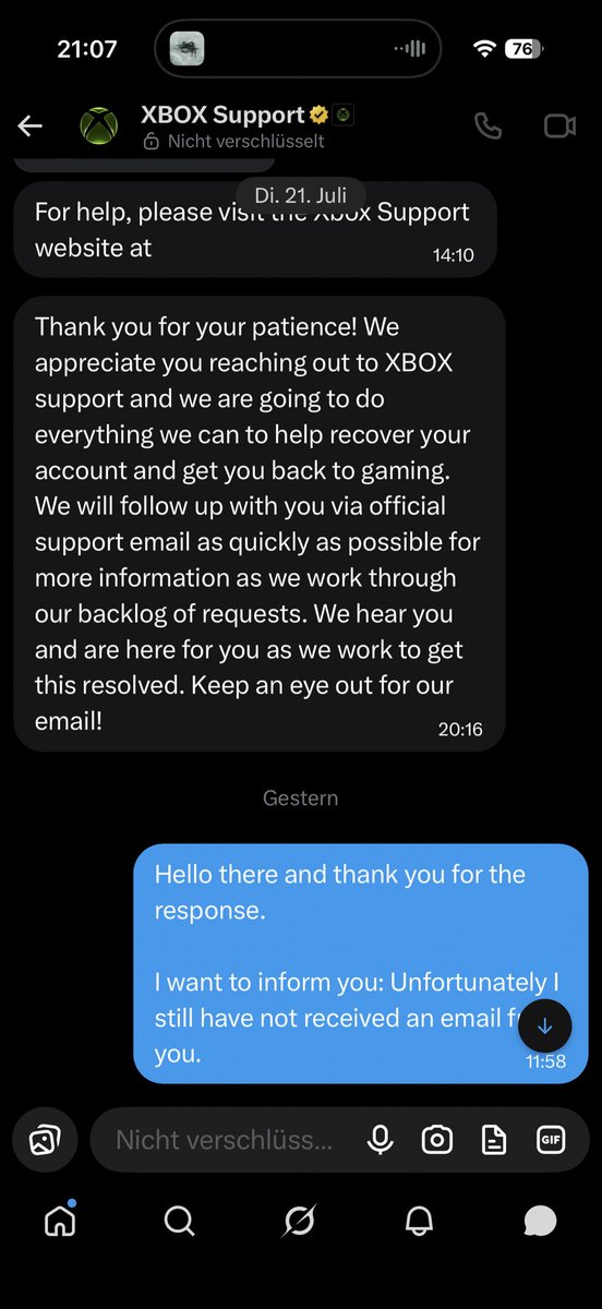un1cato's tweet photo. @JoshuaKhane Very happy to hear that some are getting their accounts back! It honestly gives me hope for mine. Unfortunately, my case is still unresolved and @XboxSupport has stopped responding entirely. Really hoping someone from @Microsoft or @Xbox can look into my DMs and help me out too. https://t.co/SVWErSuLg5