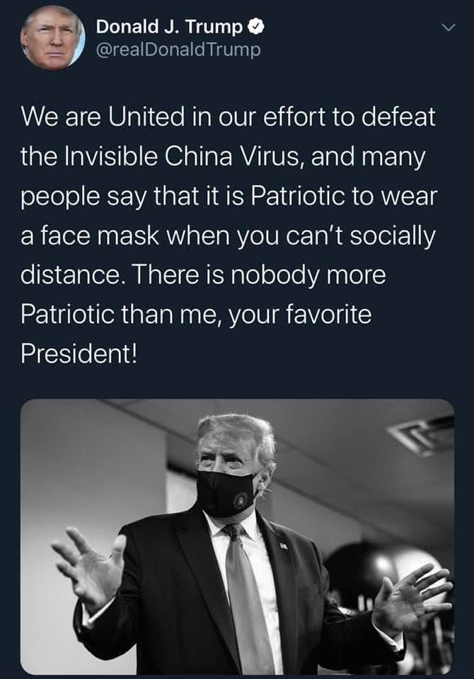 swd2's tweet photo. Trump says he was always against masks and social distancing. Fortunately, we have a tweet for everything with him. https://t.co/EwZHGMyxAP