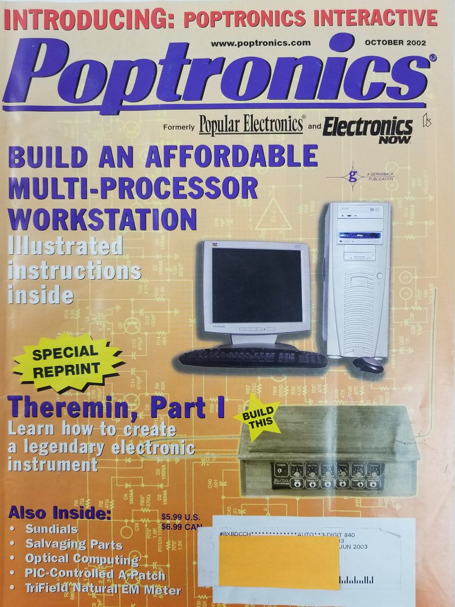 AggressiveFun's tweet photo. NEW LISTING! FREE SHIPPING! Poptronics Magazine October 2002 Theremin Sundials Salvaging Parts PIC Control https://t.co/xuPhP46qVs #eBay via @eBay https://t.co/dzPJOHzgfN