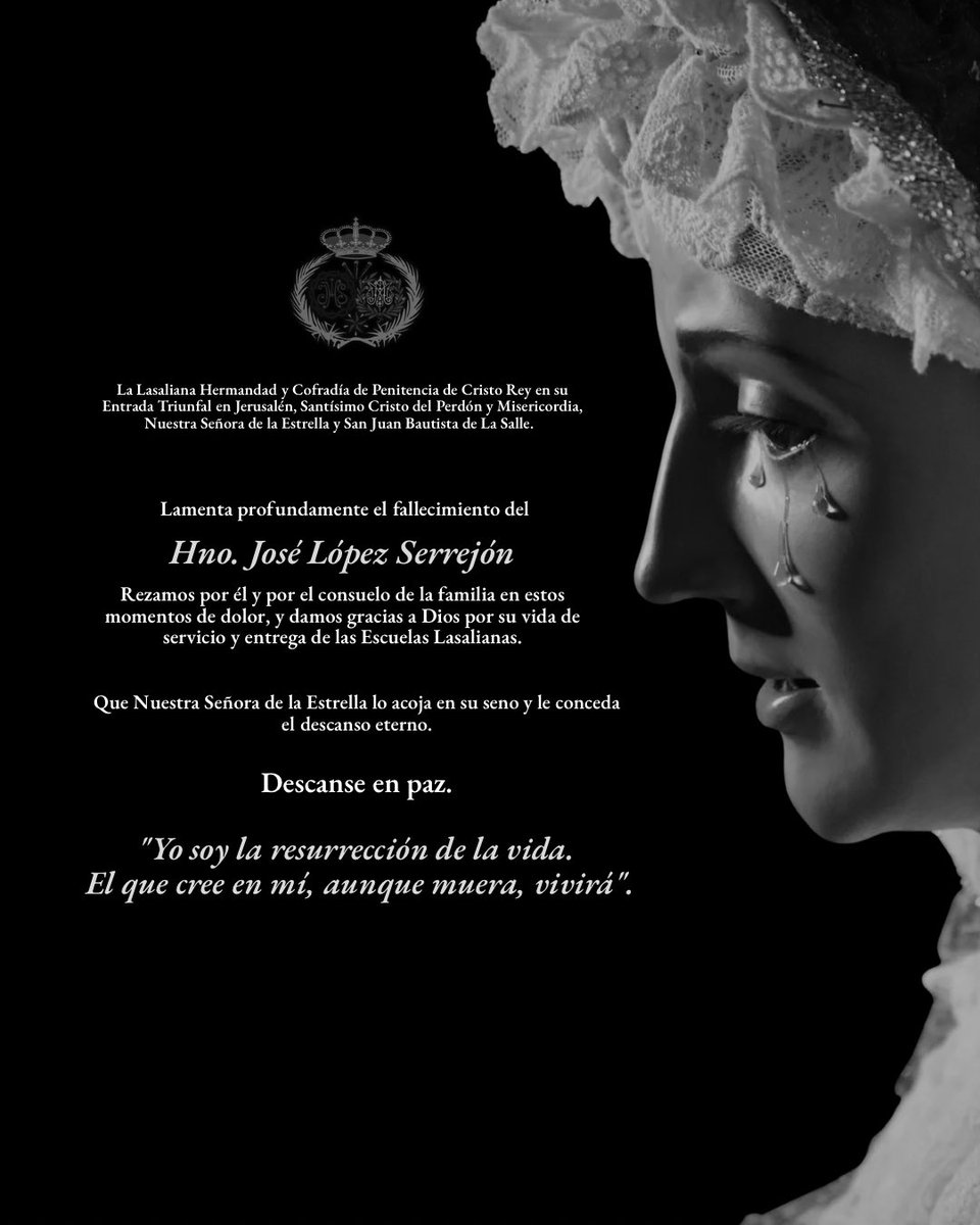 borriquitapreal's tweet photo. 𝐎𝐁𝐈𝐓𝐔𝐀𝐑𝐈𝐎 || La Lasaliana Hermandad de Cristo Rey en su Entrada Triunfal en Jerusalén expresa su más profundo pesar por el fallecimiento del Hermano José López Serrejón, nuestro querido hermano “Pepe López”.

Descanse en paz. https://t.co/fnc8iyPVHJ