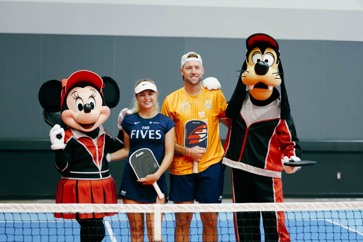 MajorLeaguePB's tweet photo. A magical start to @Amway #MLPOrlando ✨🏰

@AnnaLeighWaters and @JackSock92 shared the court with Minnie Mouse and Goofy during media day ahead of the regular season finale.

Who's ready for tomorrow? 👀

#MLP2026 https://t.co/2FYavuLb9u