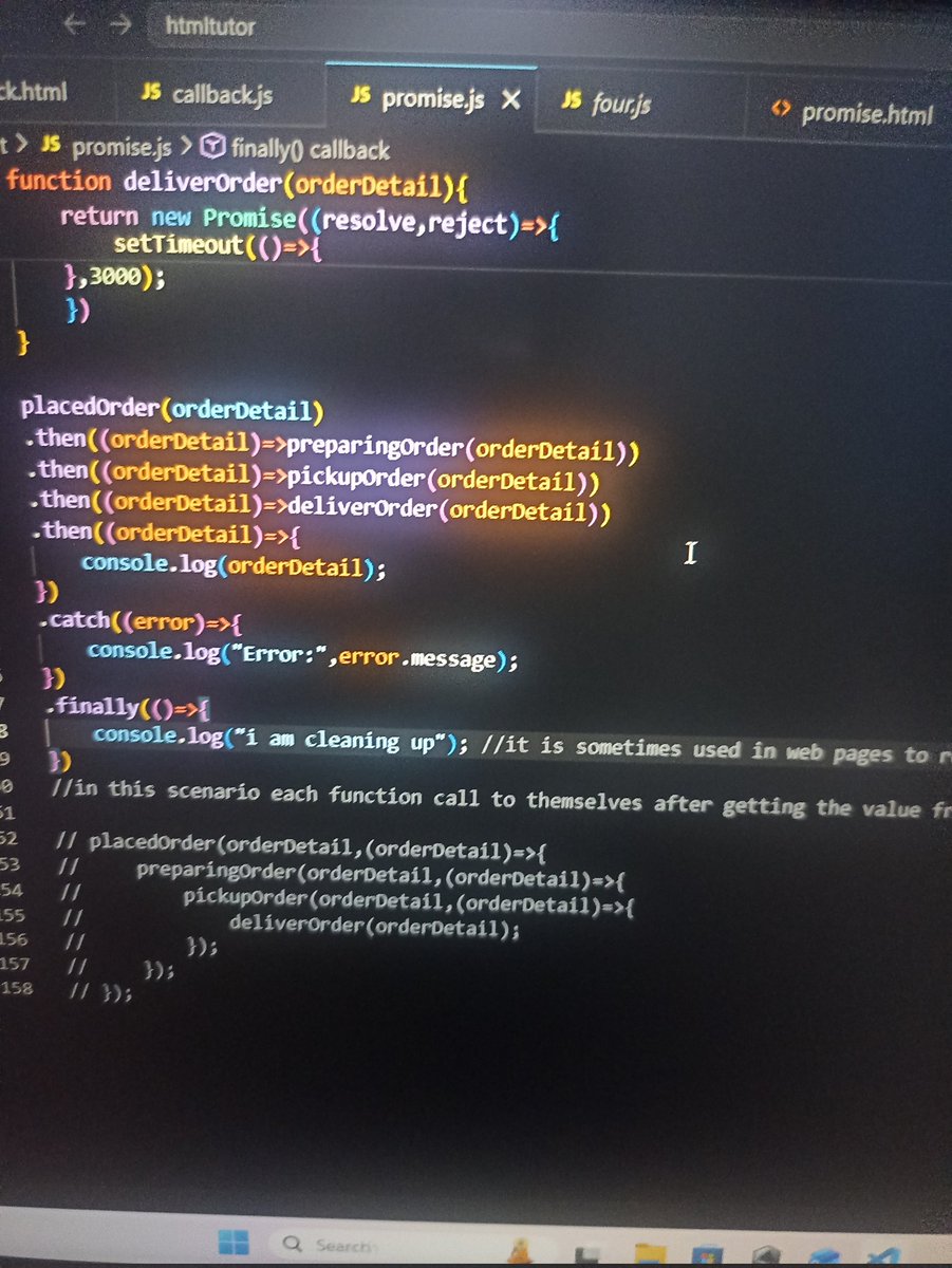 NabidTalha0044's tweet photo. Day 32 of #100daysofCoding
I started my day by revising callback hell,and promises. After that I learnt how to create promise, then learnt about resolve reject,. After that did the  call back program of yesterday using promises used the catch keyword and .finally https://t.co/6tUDmT6hBk