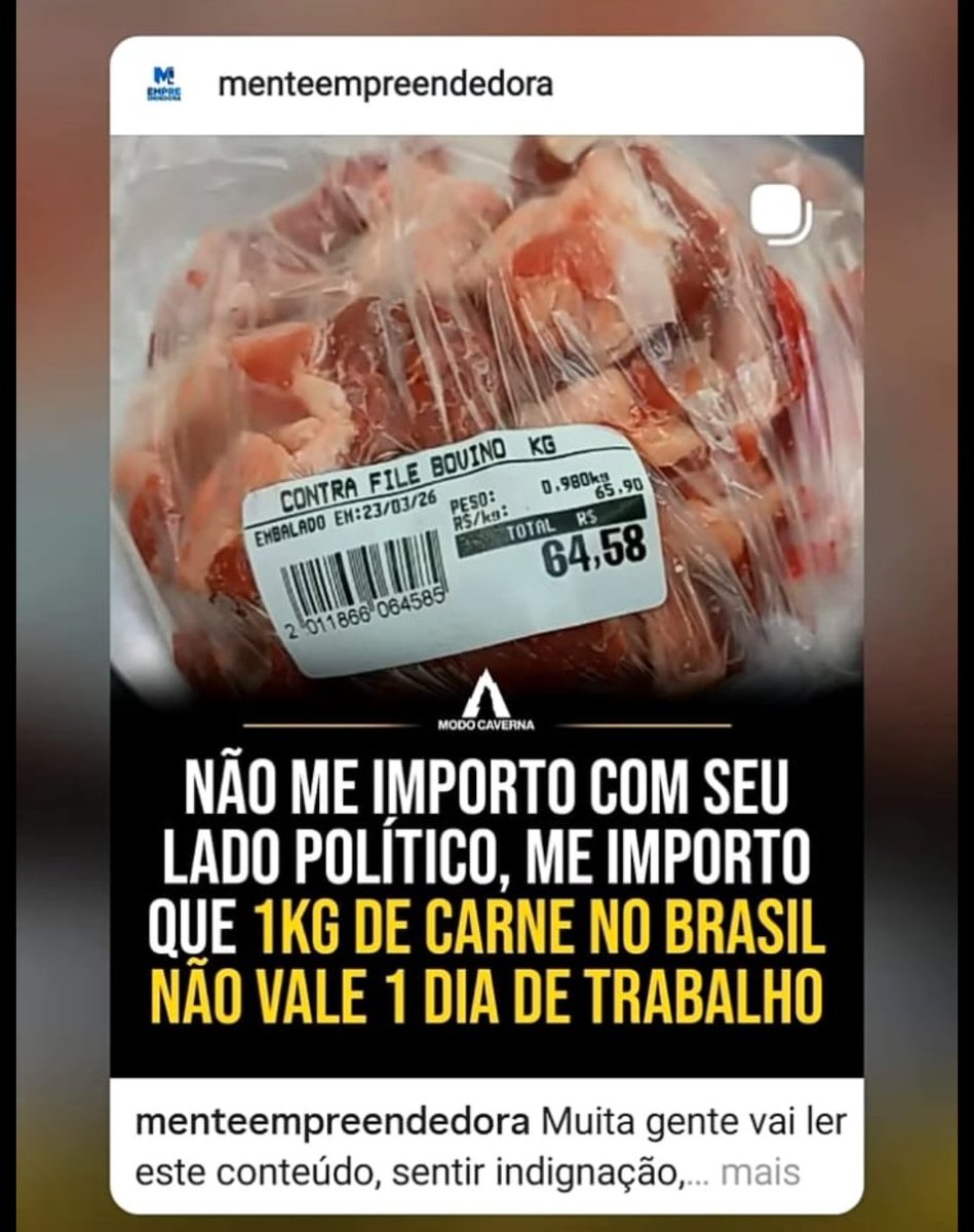 L25724De's tweet photo. @LulaOficial Preço da carne esta muito alto.

TÁ  MUITO CARA COMER CARNE. https://t.co/fOVNoVHGFK