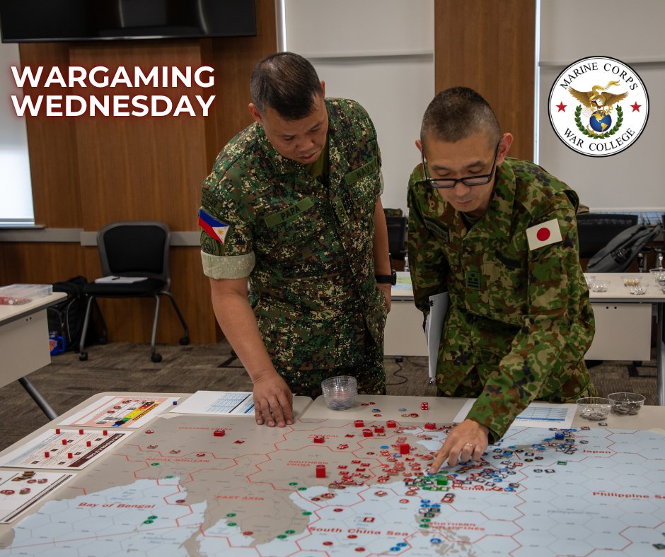 MarineCorpsU's tweet photo. Wargaming Wednesday: This week, Marine Corps War College (MCWAR) kicked off our first wargame of the academic year, bringing together students to tackle complex strategic challenges in a collaborative and dynamic environment.

#WargamingWednesday #USMC #MCU https://t.co/svia6wjwEe