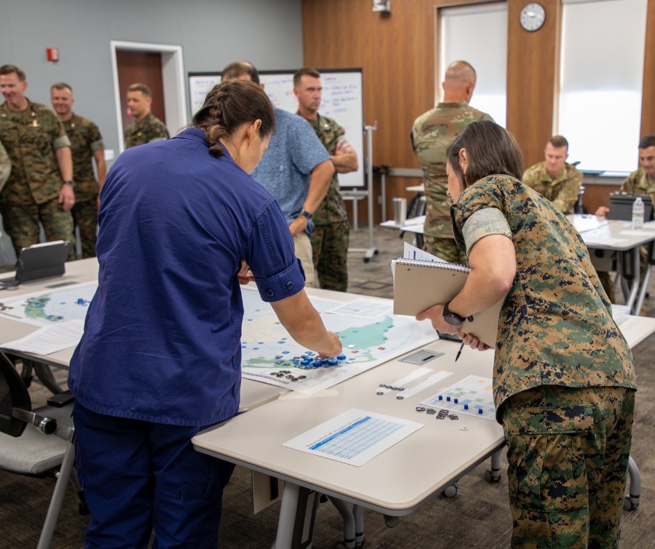 MarineCorpsU's tweet photo. Wargaming Wednesday: This week, Marine Corps War College (MCWAR) kicked off our first wargame of the academic year, bringing together students to tackle complex strategic challenges in a collaborative and dynamic environment.

#WargamingWednesday #USMC #MCU https://t.co/svia6wjwEe